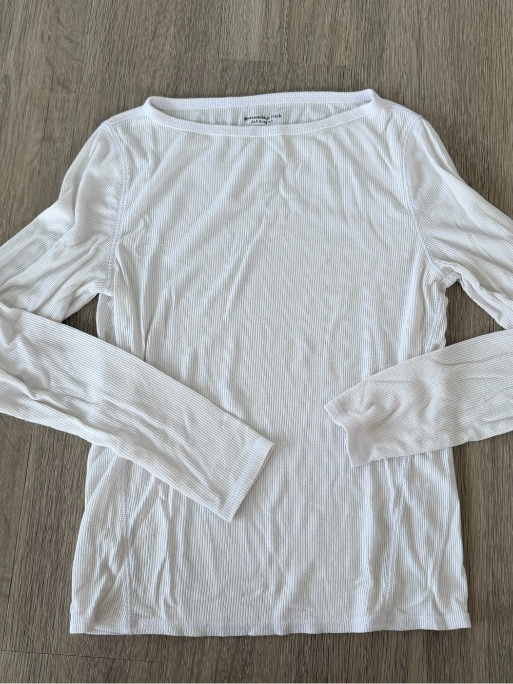 Abercrombie & Fitch White Ribbed boat neck Long-Sleeve Tee